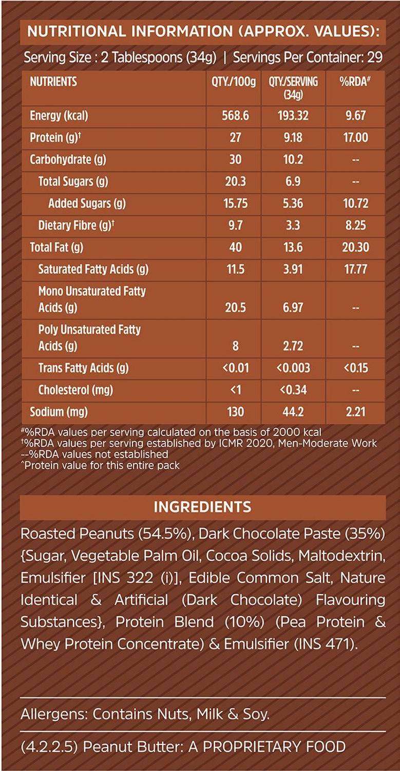 MUSCLEBLAZE High Protein Peanut Butter, Dark Chocolate, 750g - Image 3