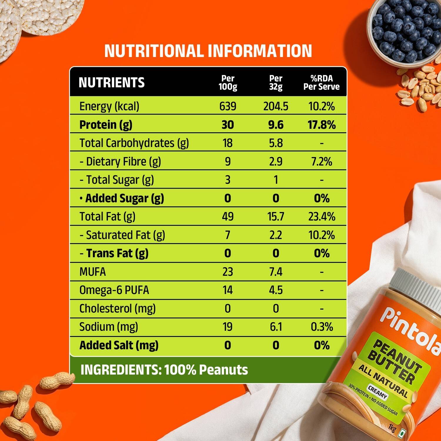 Pintola All Natural Peanut Butter (Creamy), Unsweetened, 150g - Image 3