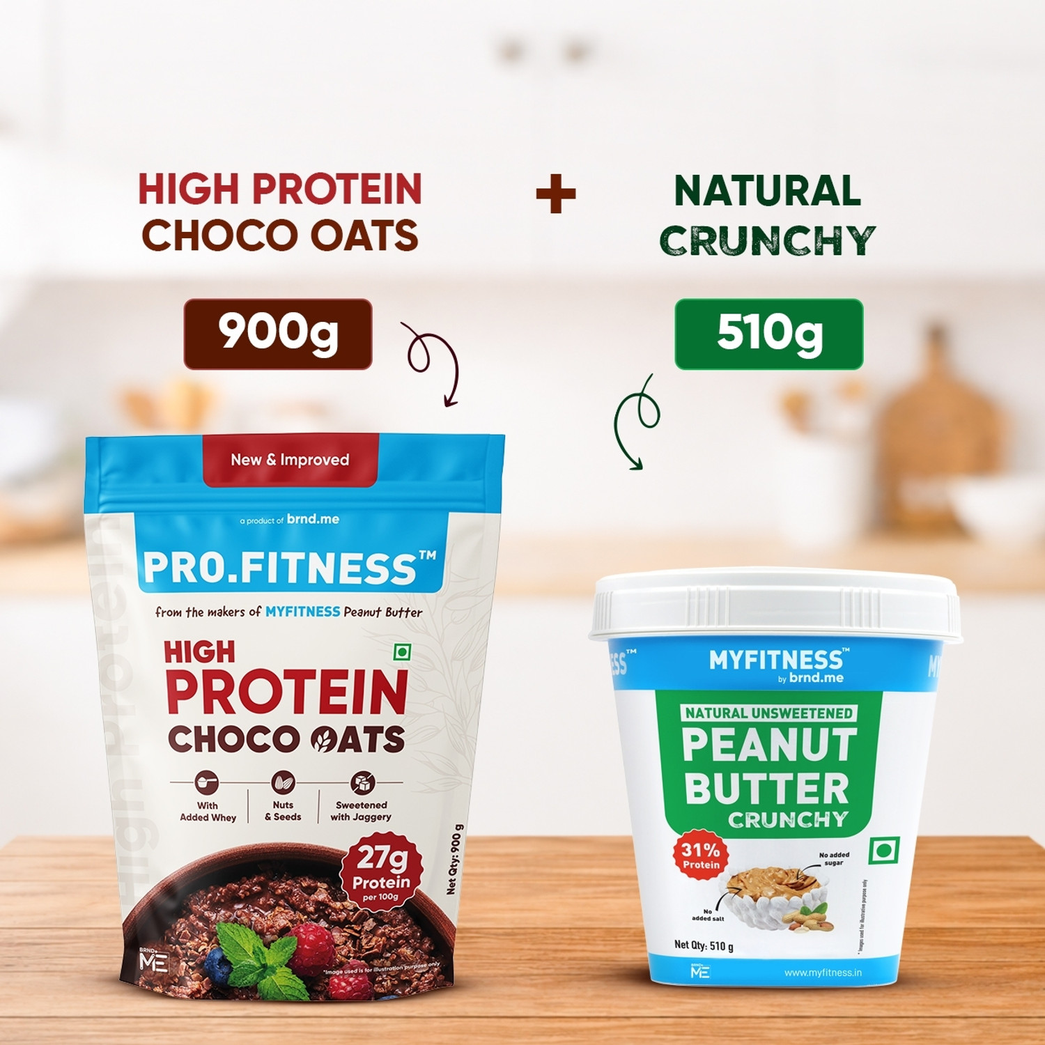 Image of MYFITNESS High protein Chocolate Oats 900g + Natural PB Crunchy 510g
