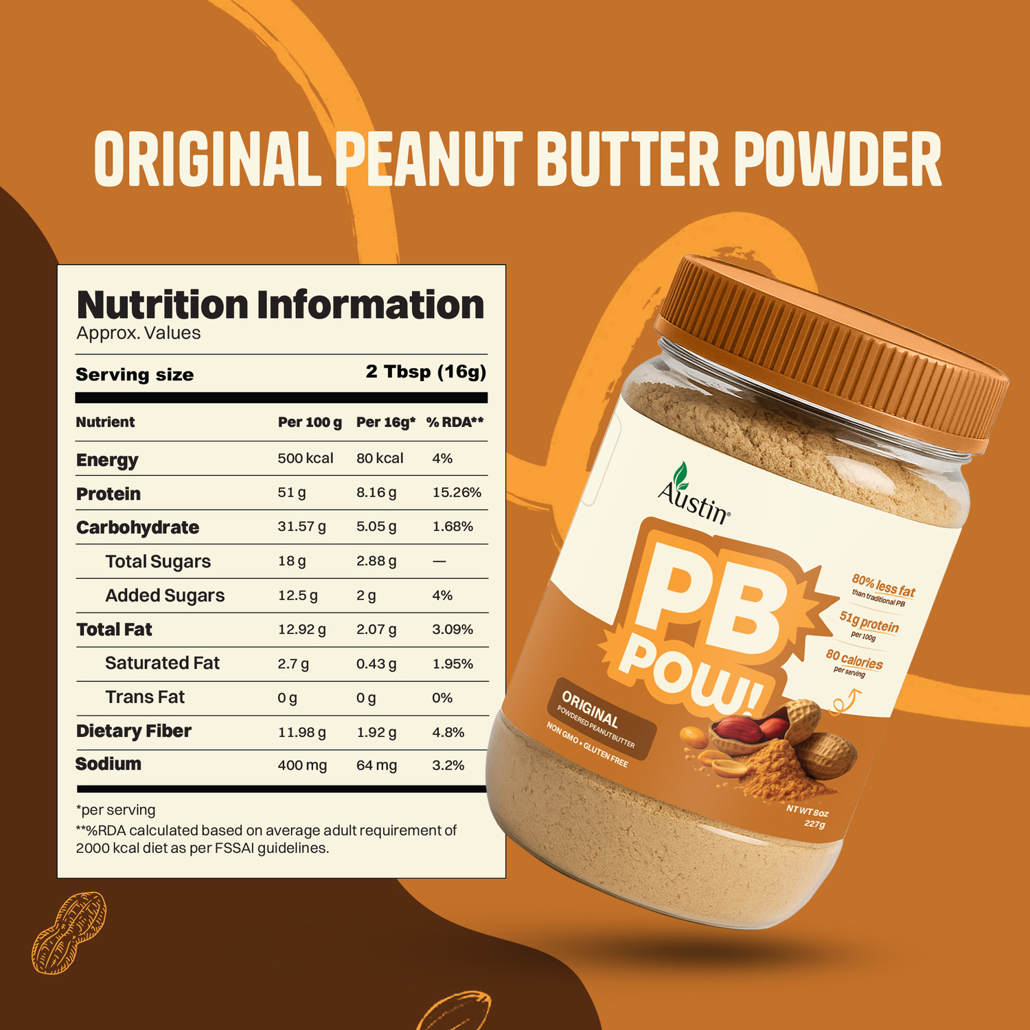 Image of PBPow Original Peanut Butter Powder | Gluten Free, Healthy Snacking | 115g Protein in
