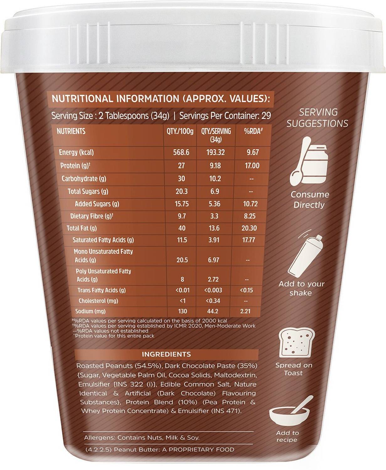 MUSCLEBLAZE High Protein Peanut Butter, Dark Chocolate, 750g - Image 5