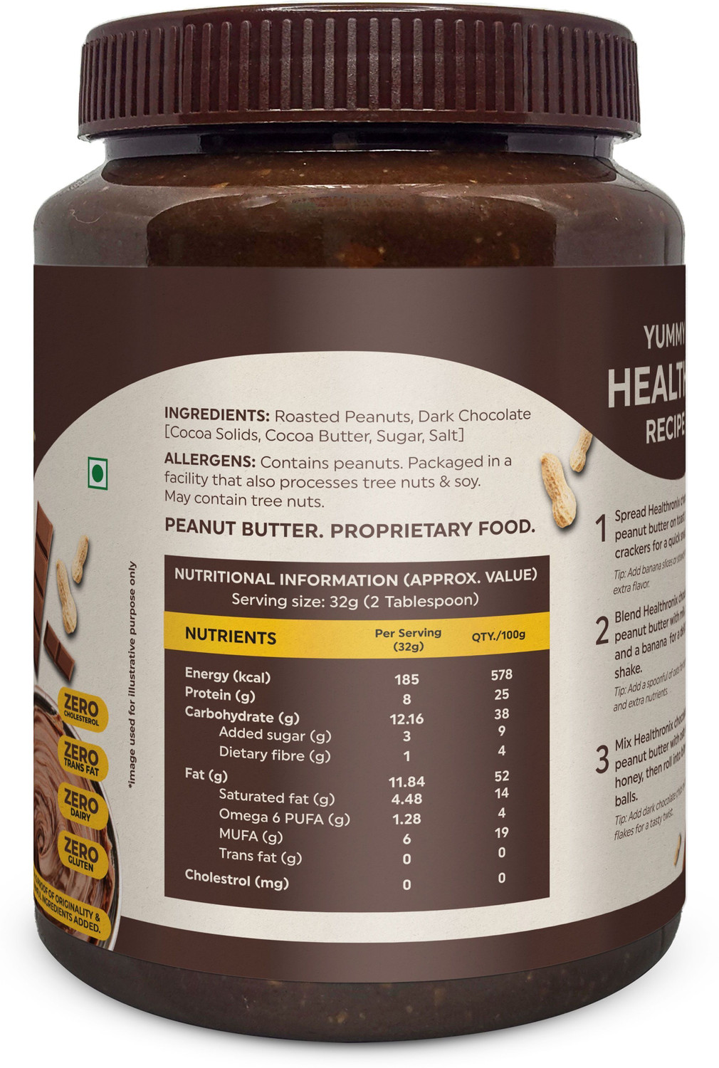 Image of Healthronix Chocolate Crunchy Peanut Butter, 1Kg