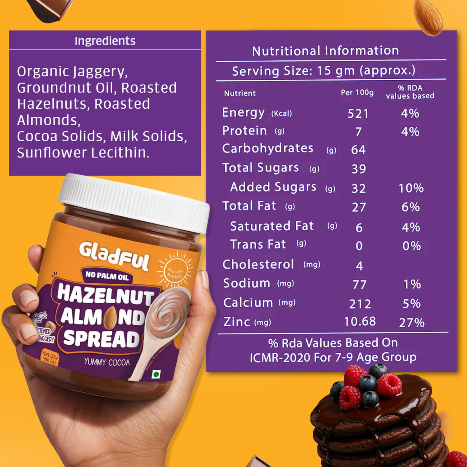 Image of Gladful Zero Palm Oil Hazelnut Almond Spread