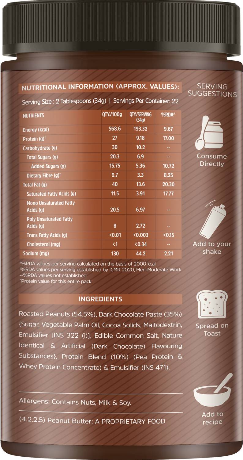 MUSCLEBLAZE High Protein Peanut Butter (Dark Chocolate) 750g - Image 4