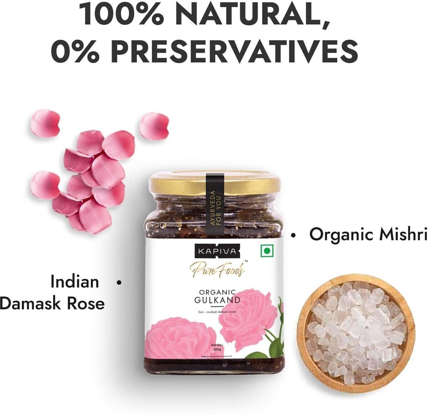 Image of Kapiva Organic Rose Gulkand Sun-Cooked with Mishri No Artificial Additives