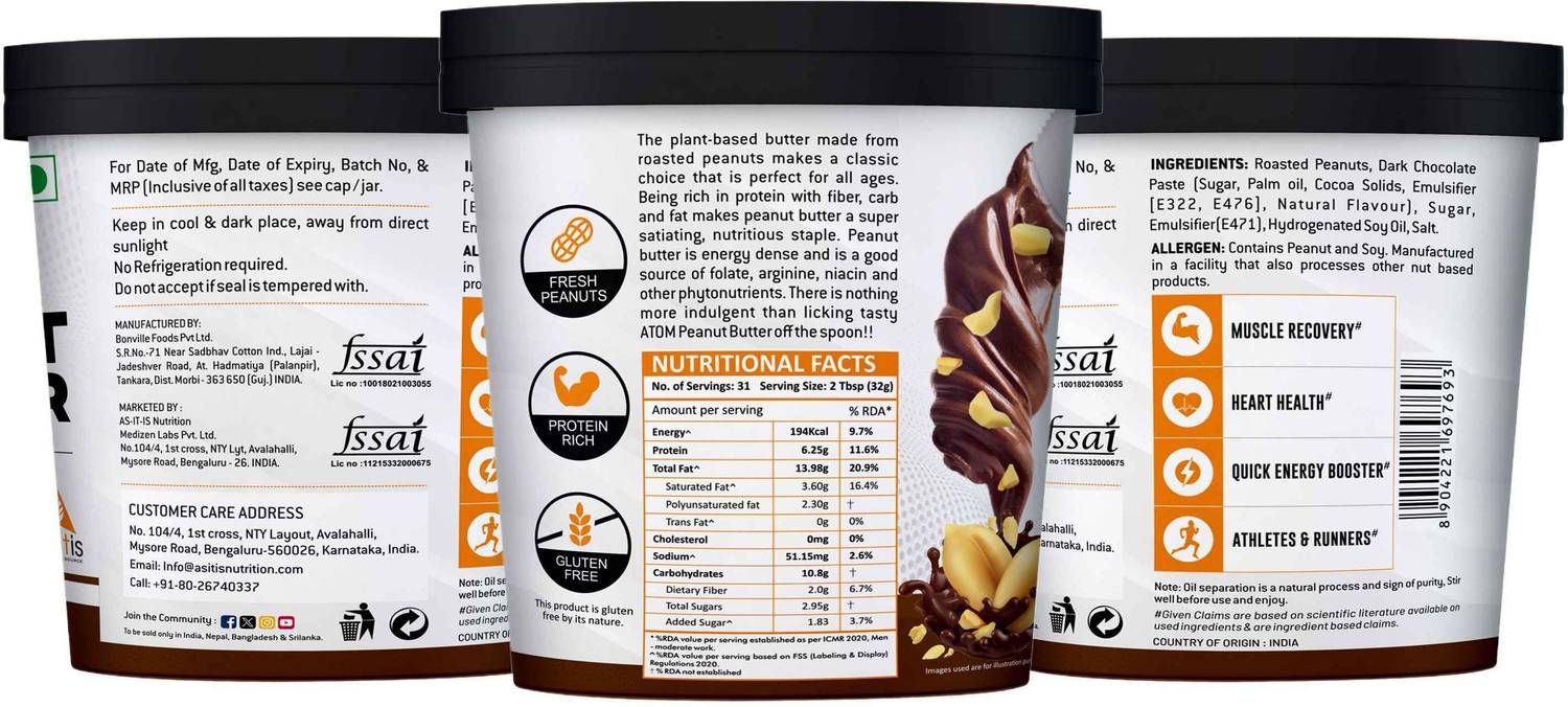 AS-IT-IS Nutrition ATOM Chocolate Peanut Butter Crunchy 1Kg - Image 3