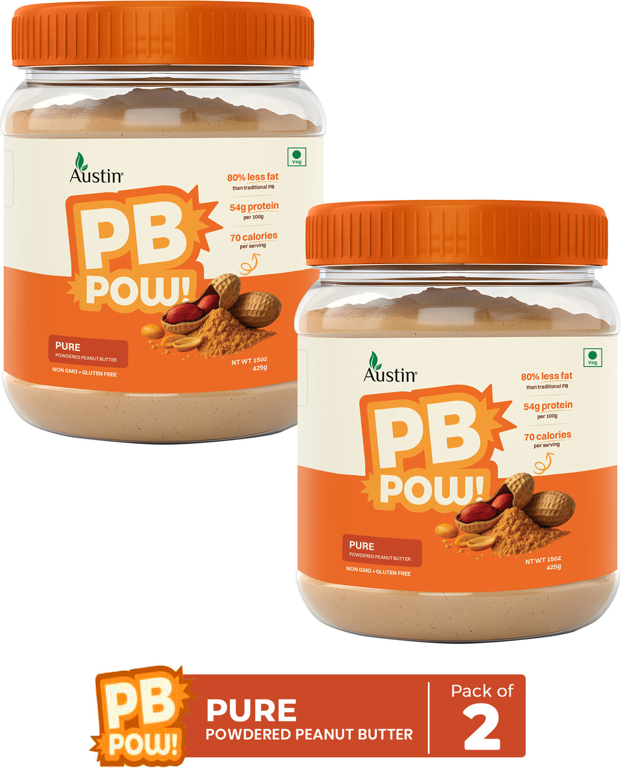 Image of PBPow Pure Peanut Butter Powder | 100% Peanuts, Unsweetened Unsalted | 458g Protein in