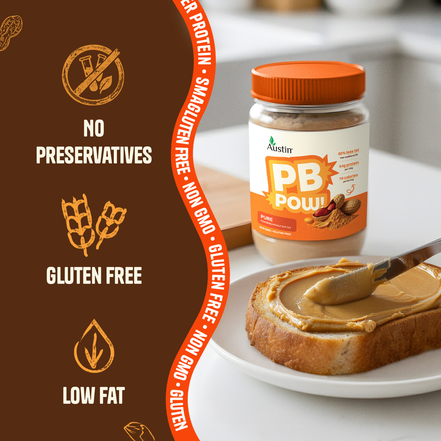 Image of PBPow Pure Peanut Butter Powder | 100% Peanuts, Unsweetened Unsalted | 458g Protein in