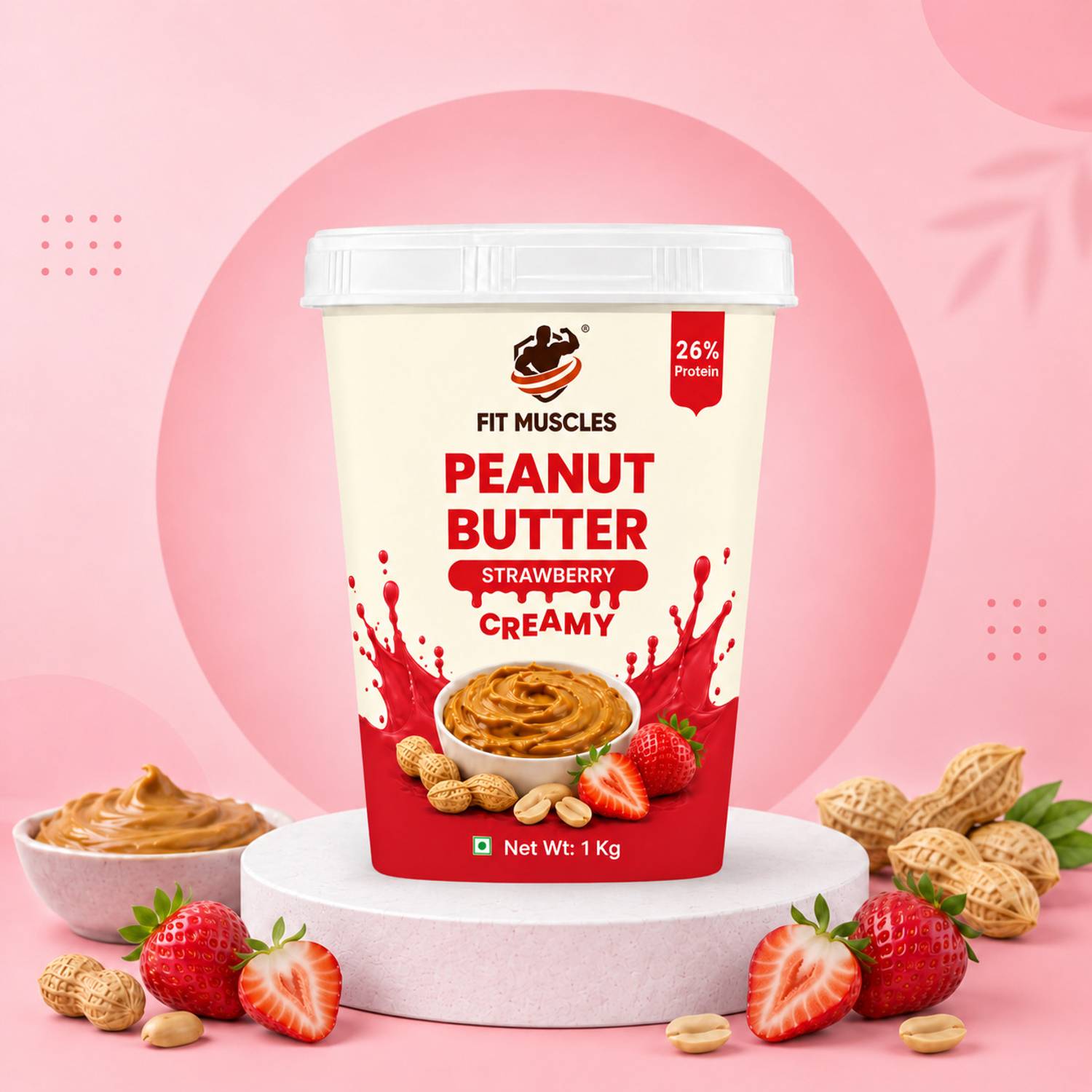 Fit Strawberry Peanut Butter 1kg - Image 1