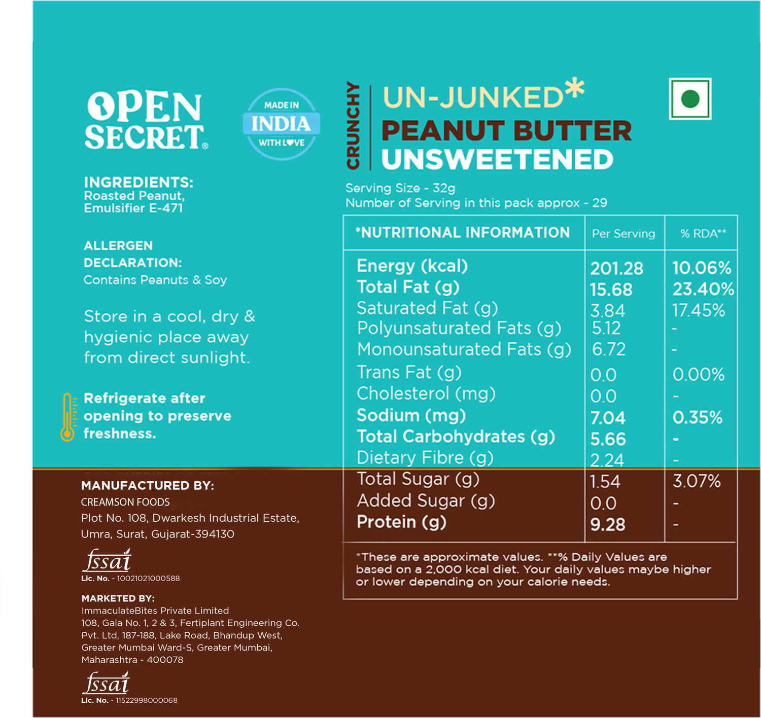 Image of OPEN SECRET Unsweetened High Protein Crunchy Peanut Butter