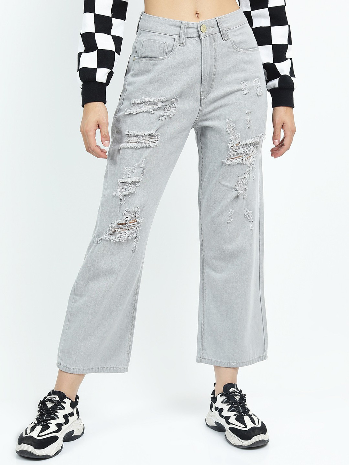 Image of Tokyo Talkies Boyfriend Women Grey Jeans