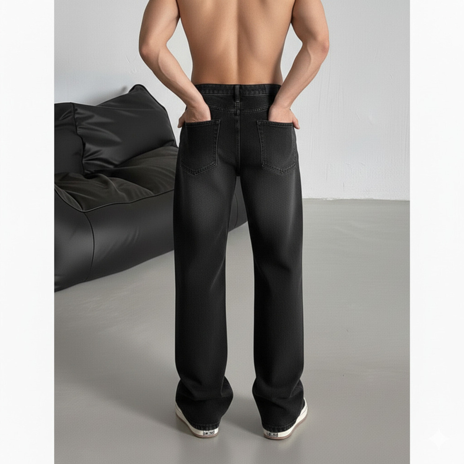 Image of OFTEN TREND Baggy Fit Men Dark Grey Jeans