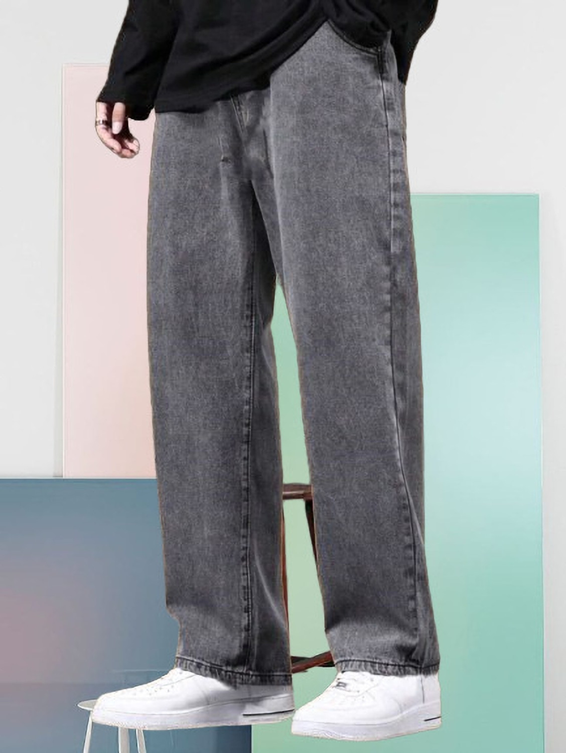 Image of StarForWell Loose Fit Men Grey Jeans