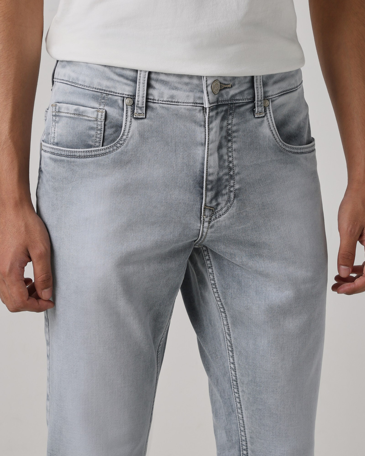 Image of MUFTI Men Straight Fit Mid Rise Grey Jeans
