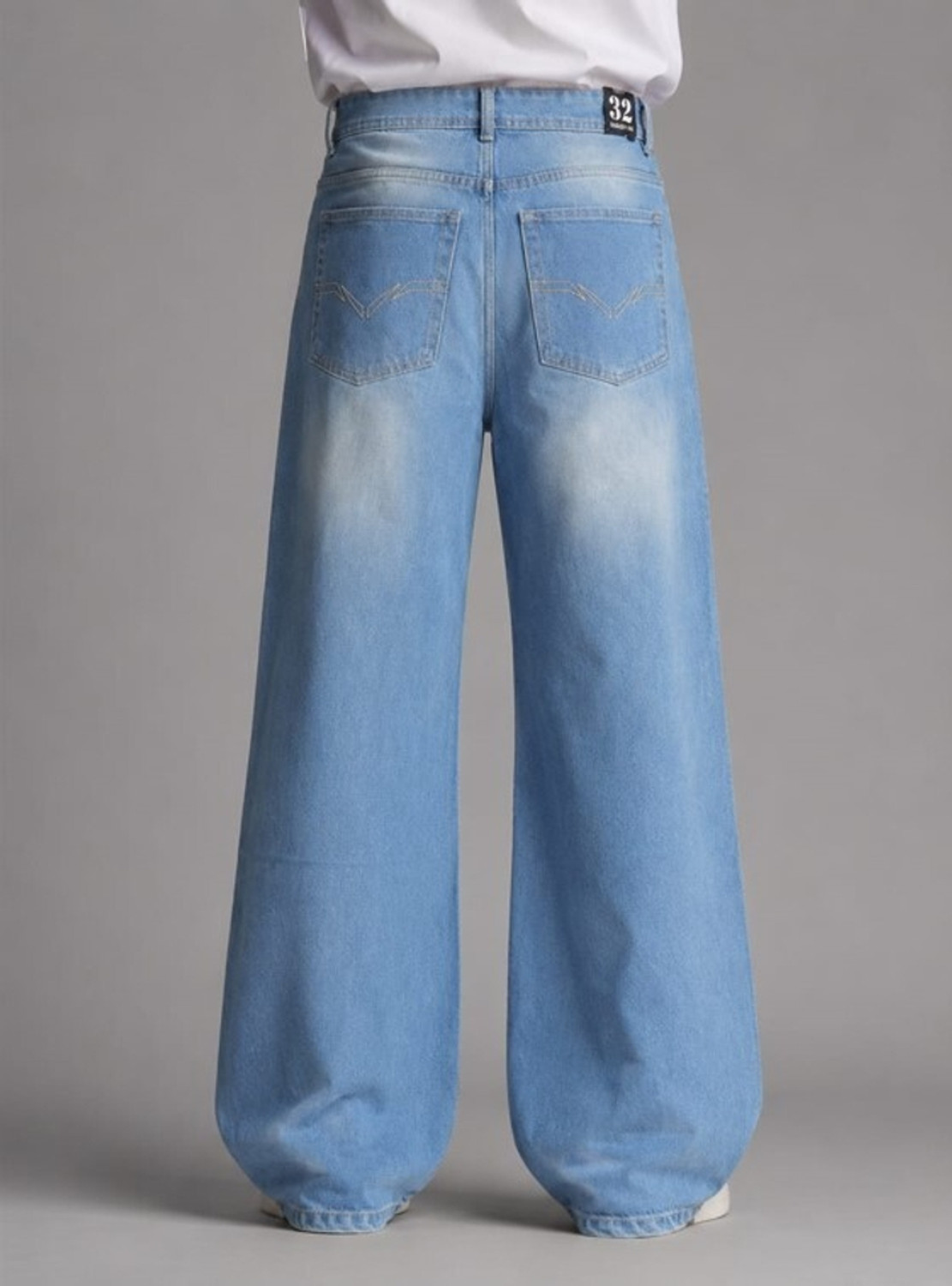 Image of Veliume Men Wide Leg Mid Rise Light Blue Jeans