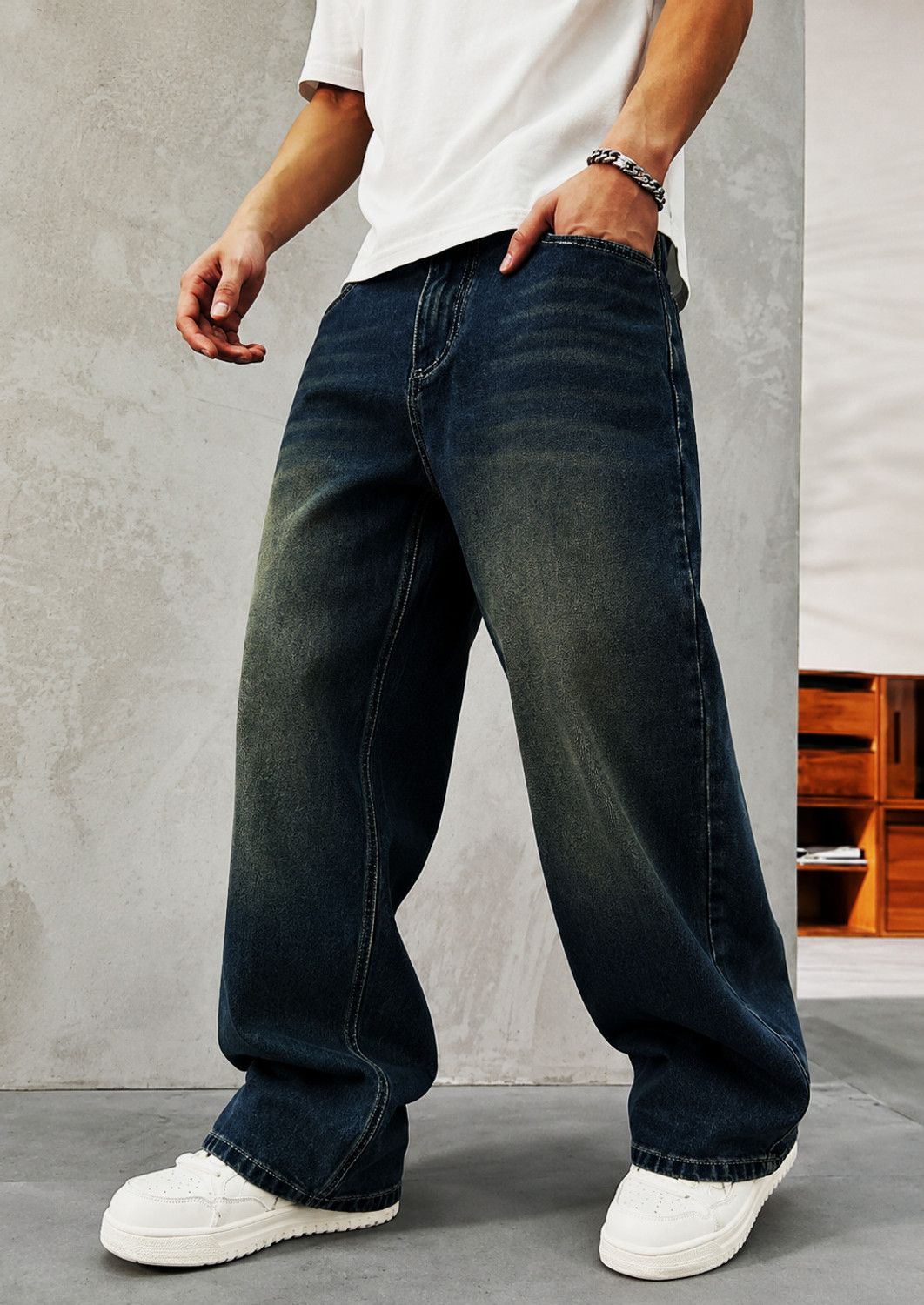 Image of DENIM LOOK Baggy Fit Men Dark Blue Jeans