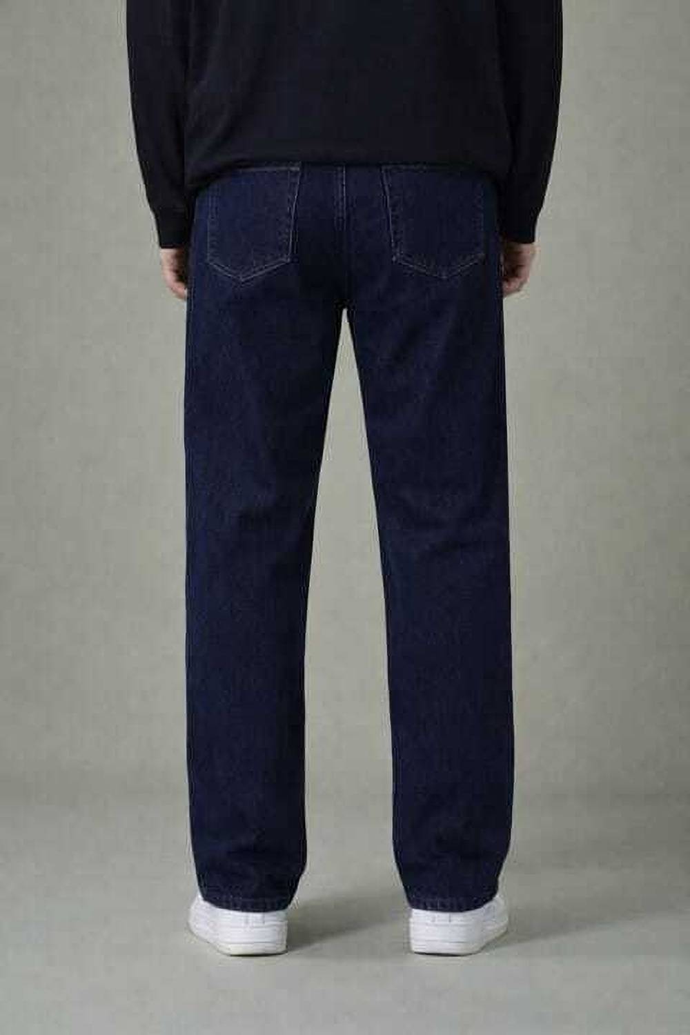 Men Straight Fit Mid Rise Dark Blue Jeans - Image 1