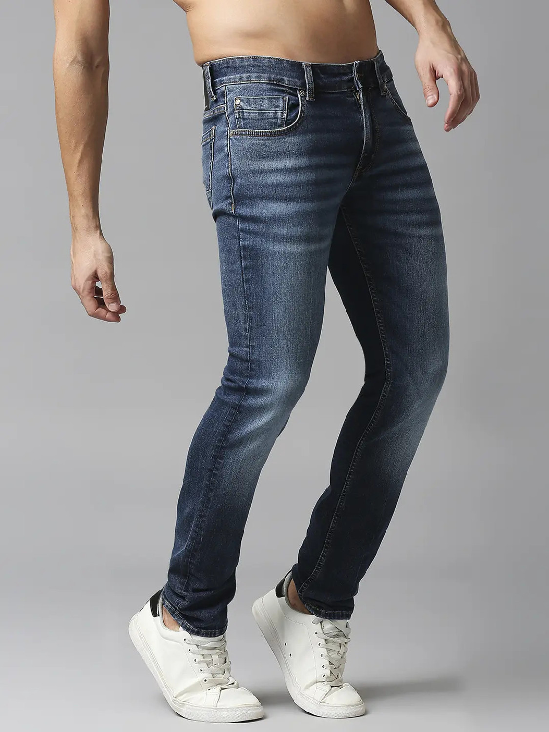 Image of Spykar Men Slim Mid Rise Blue Jeans
