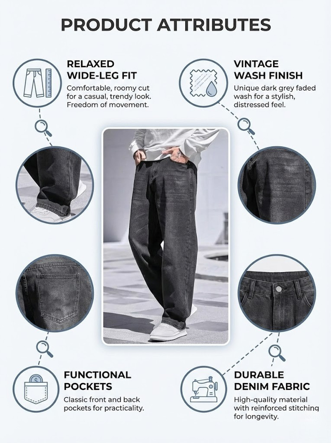 Image of Pokie Loose Fit Men Dark Grey Jeans