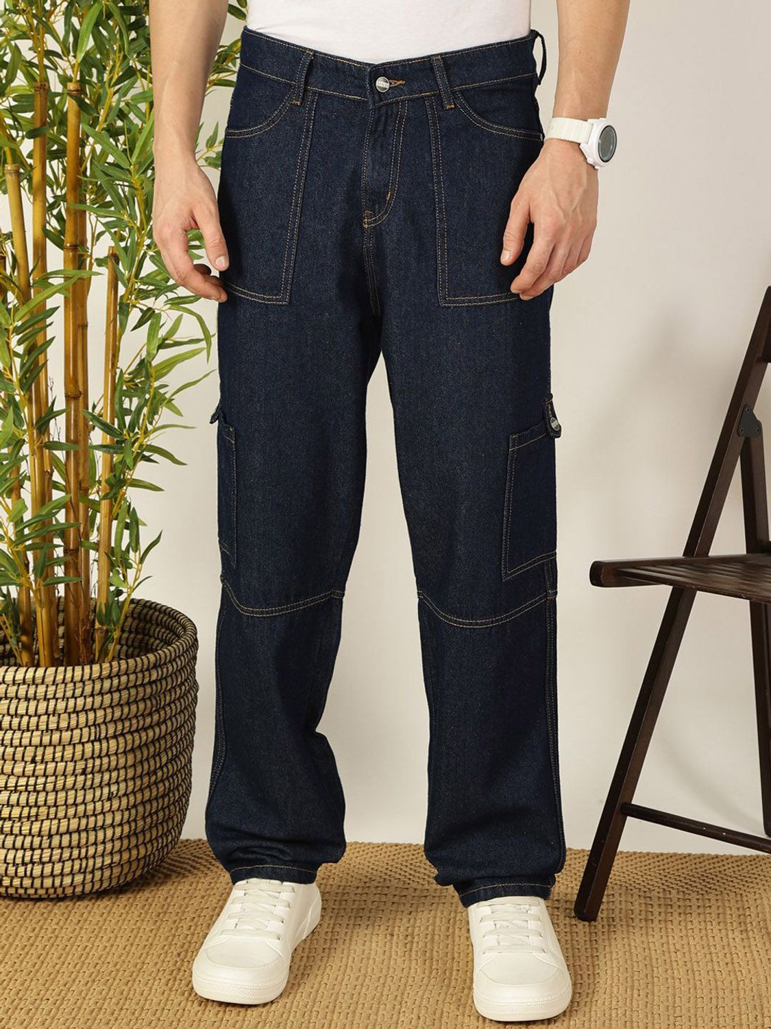 Image of Mast & Harbour Relaxed Fit Men Blue Jeans