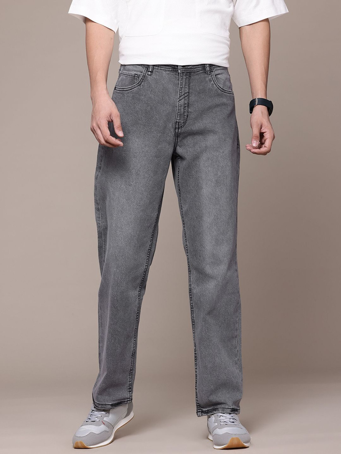 Image of Roadster Straight Fit Men Grey Jeans