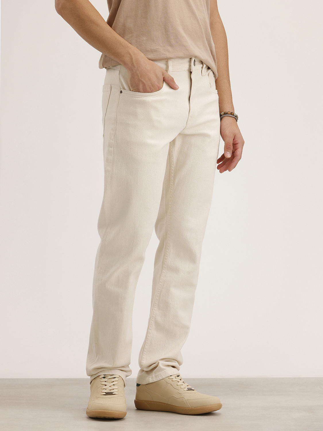 Image of WROGN Men Straight Fit Mid Rise White Jeans