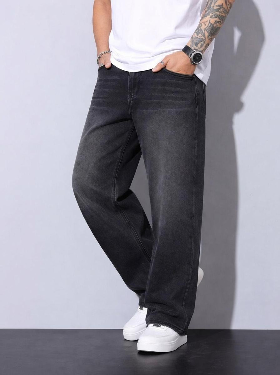 Image of MARSH HAWK Men Straight Fit Mid Rise Black, Grey Jeans