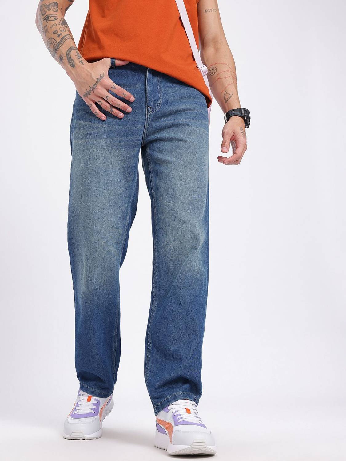 Glitchez Straight Fit Men Blue Jeans - Image 1