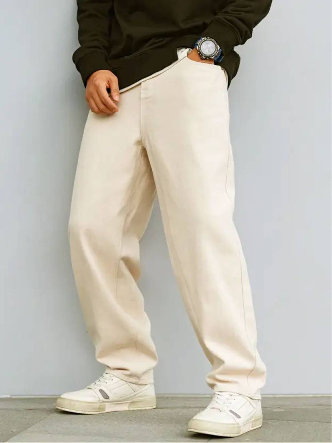 Mevan Loose Fit Men Beige Jeans