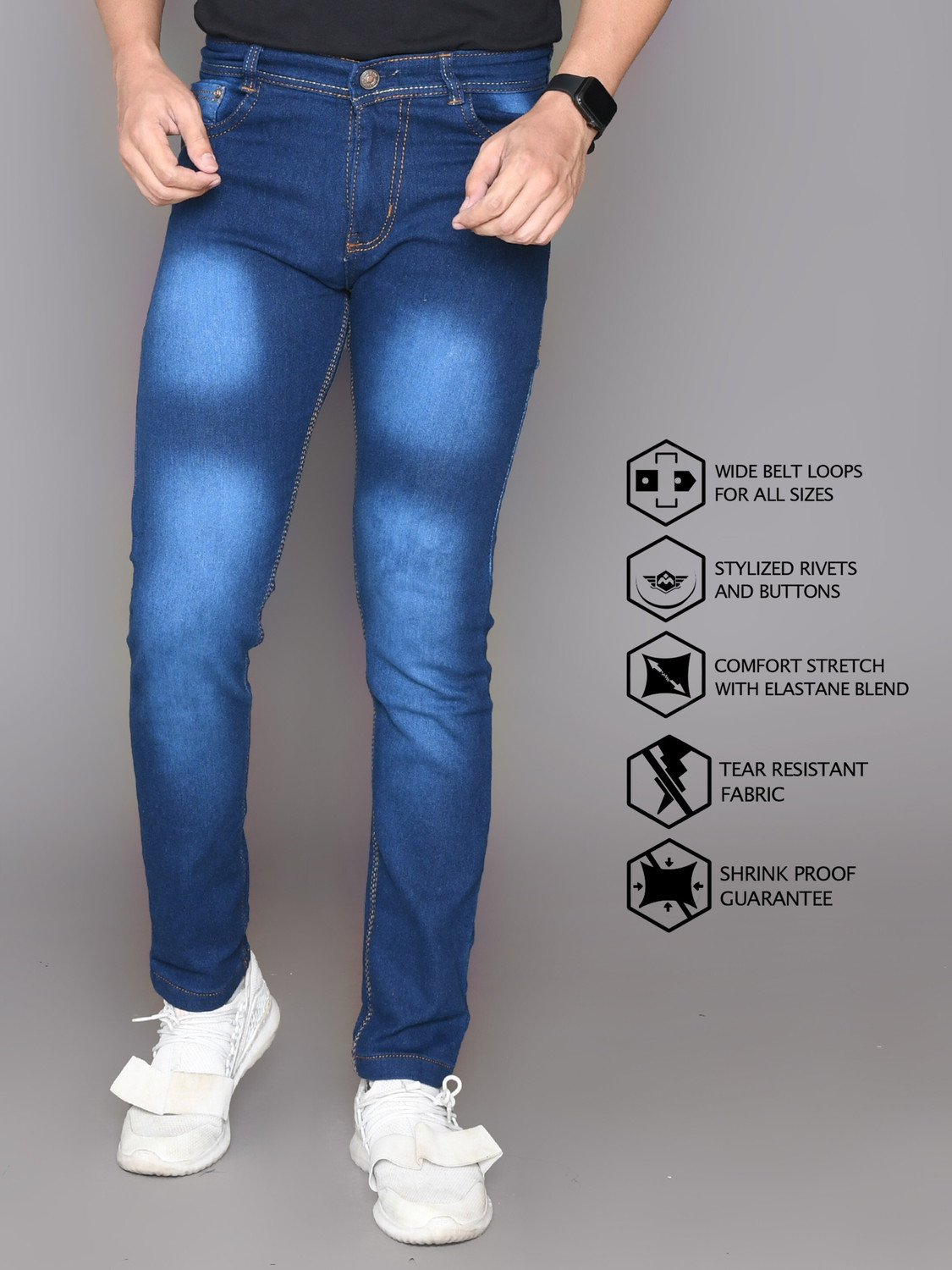 Image of Lzard Slim Men Dark Blue Jeans