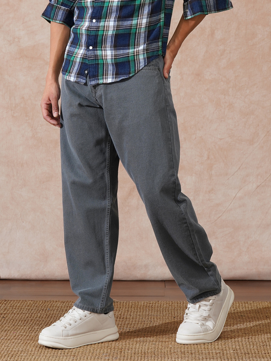 Image of WROGN Loose Fit Men Grey Jeans