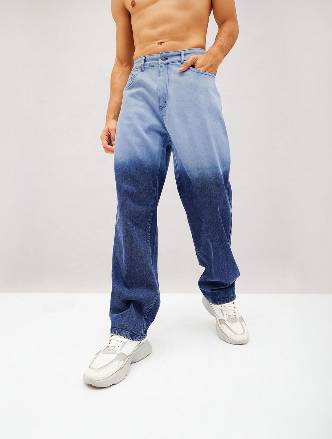 Image of MASCLN SASSAFRAS Relaxed Fit Men Dark Blue, Light Blue Jeans