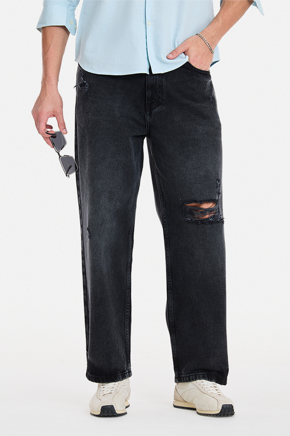 Image of Snitch Baggy Fit Men Dark Grey Jeans