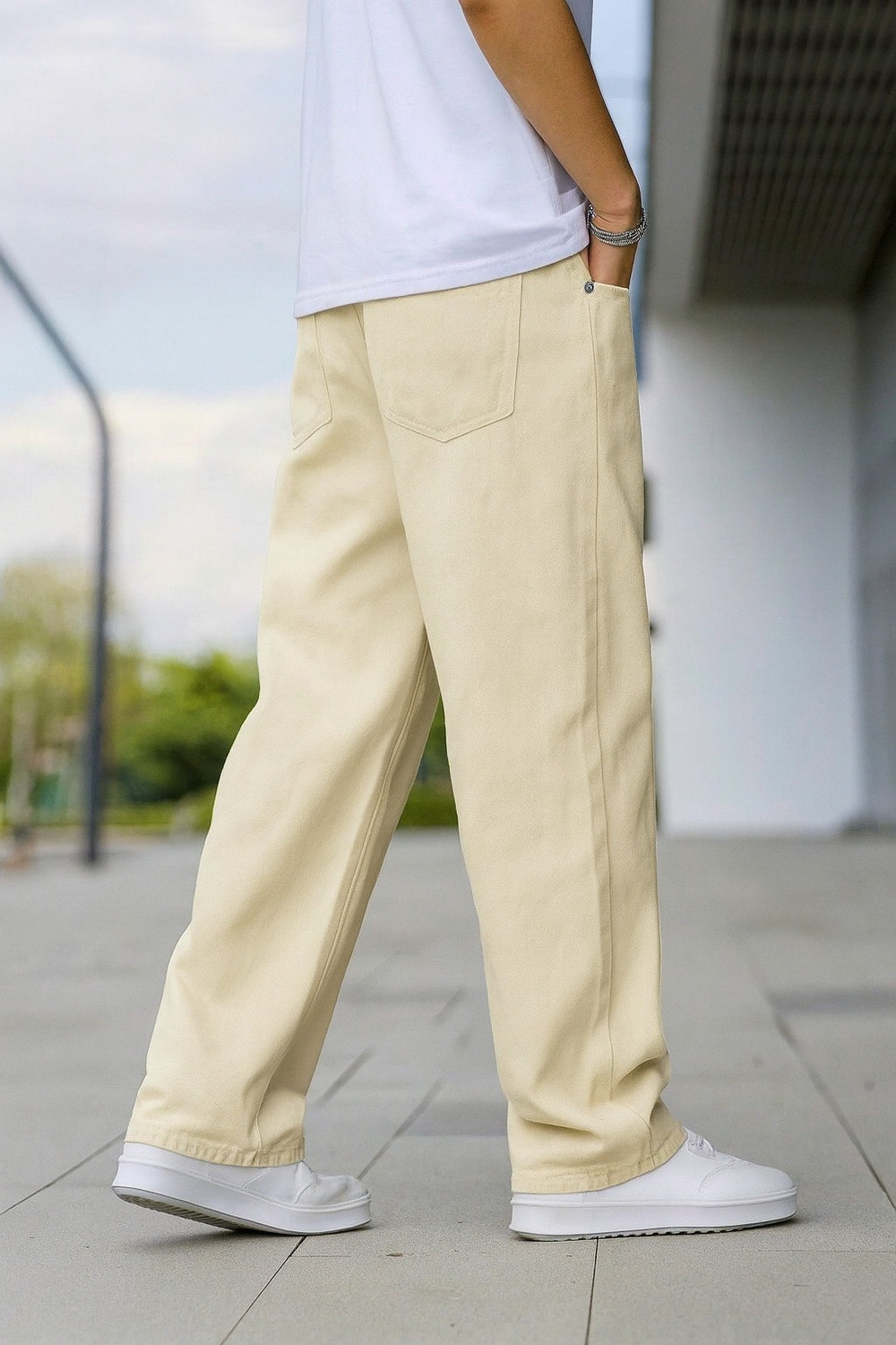 Image of Denim Hawk Loose Fit Men Beige Jeans