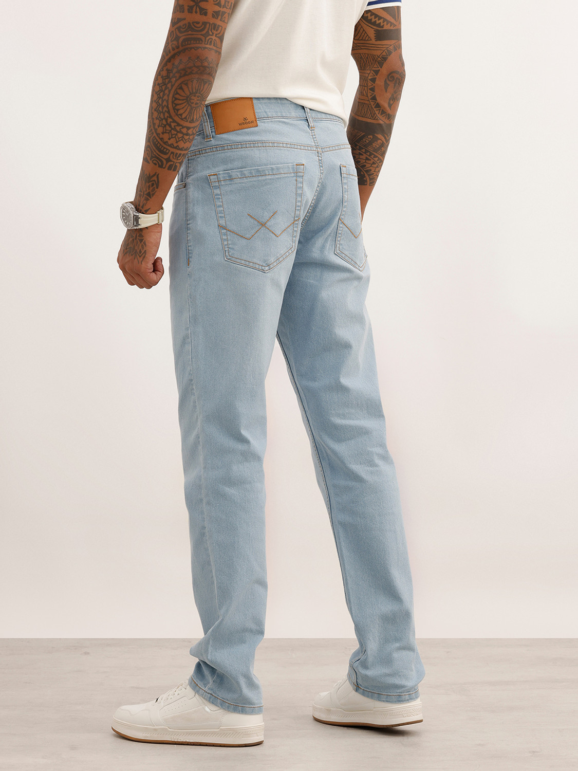 Image of WROGN Straight Fit Men Grey Jeans