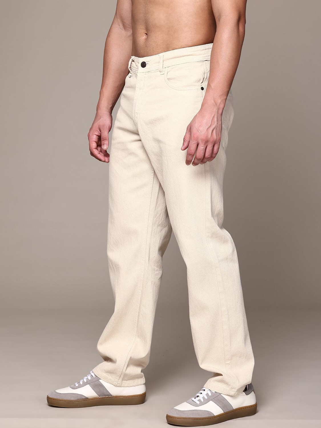 Image of Roadster Straight Fit Men Beige Jeans