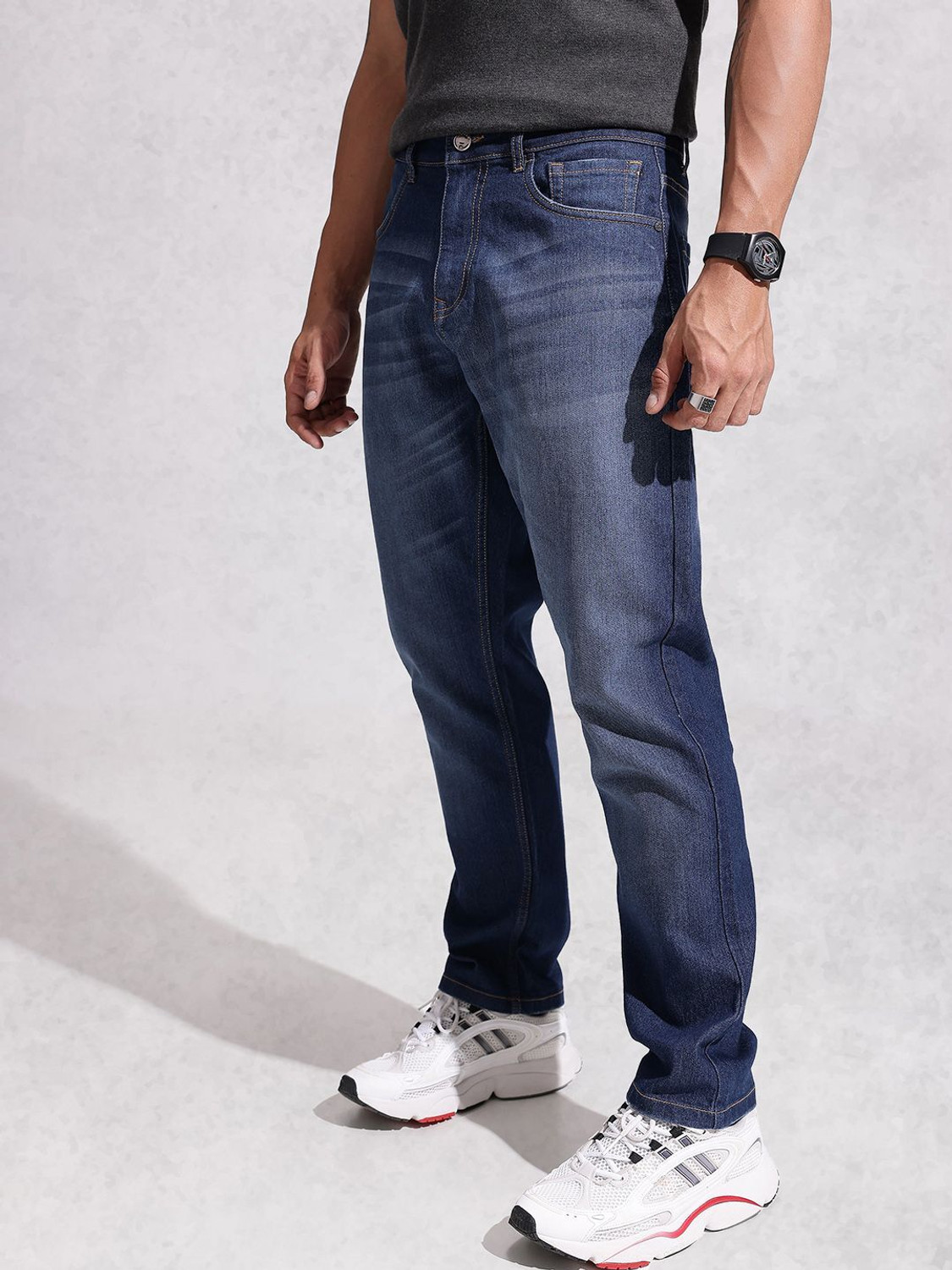 Image of WROGN Relaxed Fit Men Blue Jeans