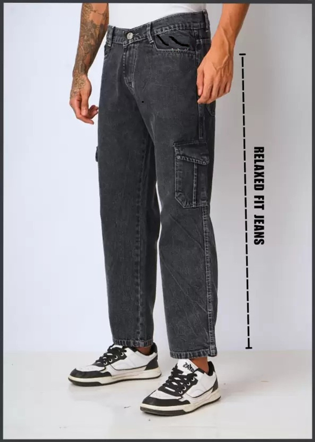 Image of Playfeel Relaxed Fit Men Grey Jeans