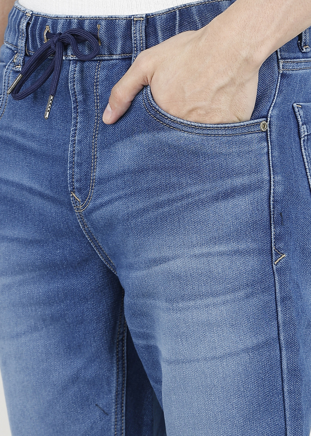 Image of Spykar Men Jogger Fit Mid Rise Blue Jeans