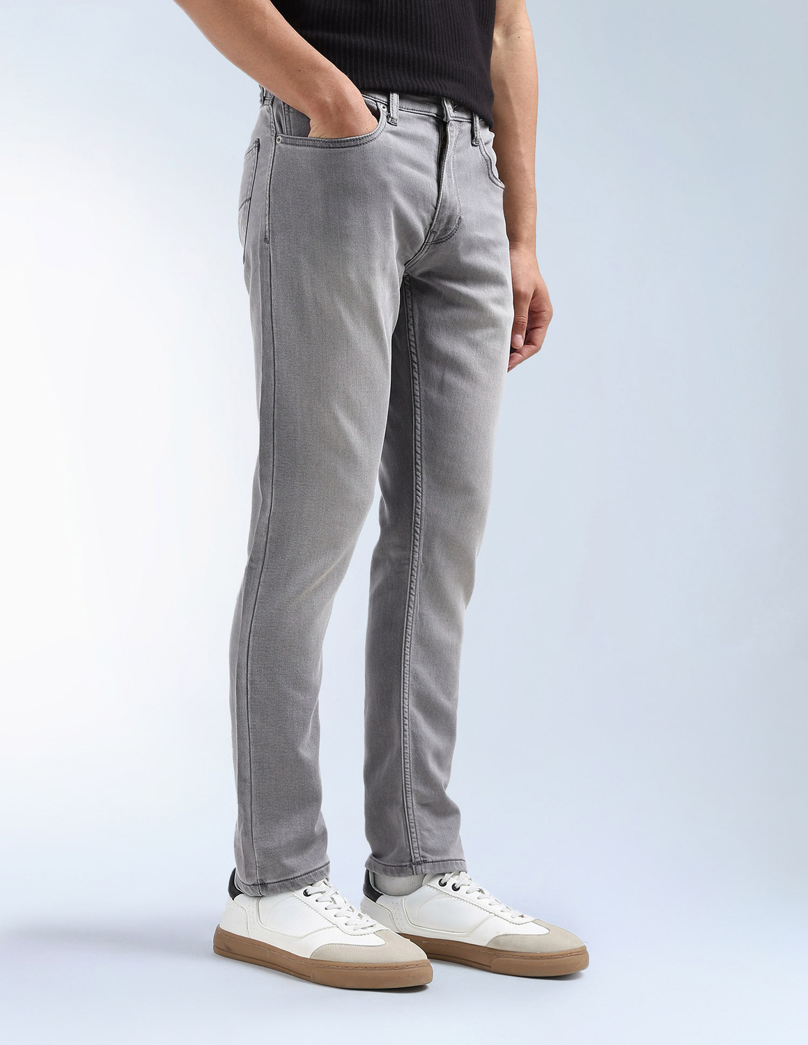 Image of FLYING MACHINE Tapered Fit Men Grey Jeans