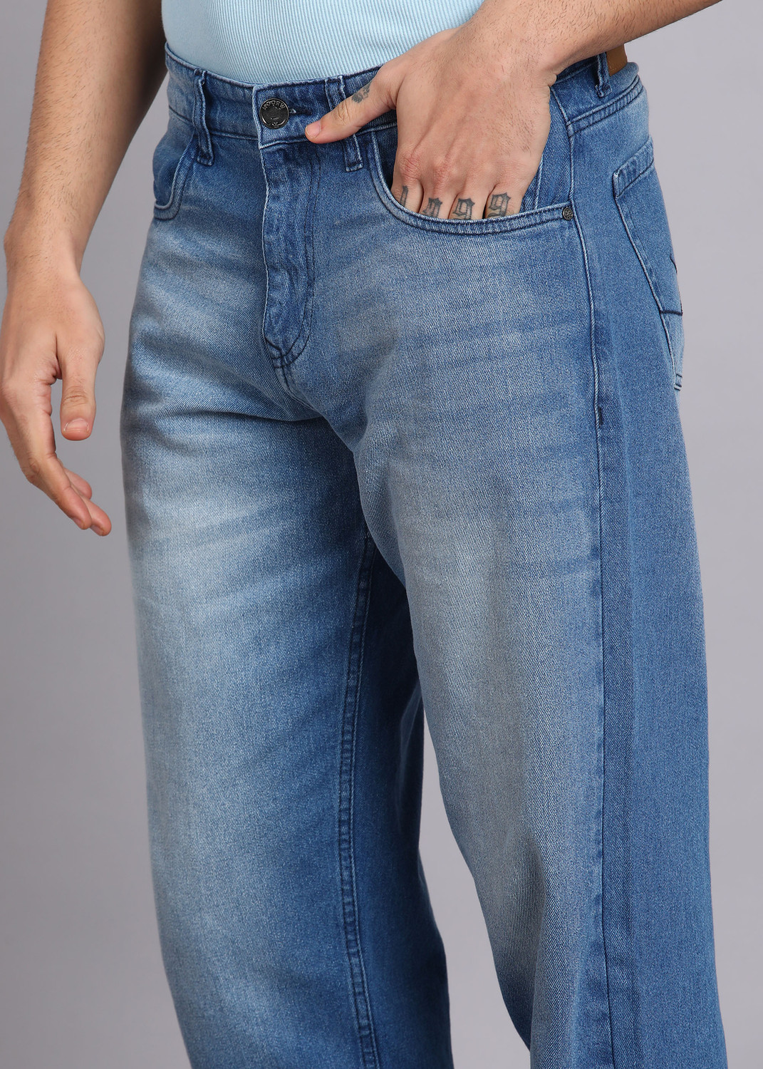 Image of WROGN Loose Fit Men Blue Jeans