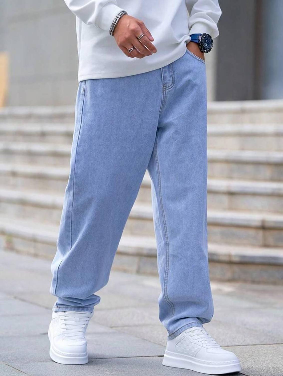 Veltick Men Light Blue Jeans Baggy Fit - Image 4