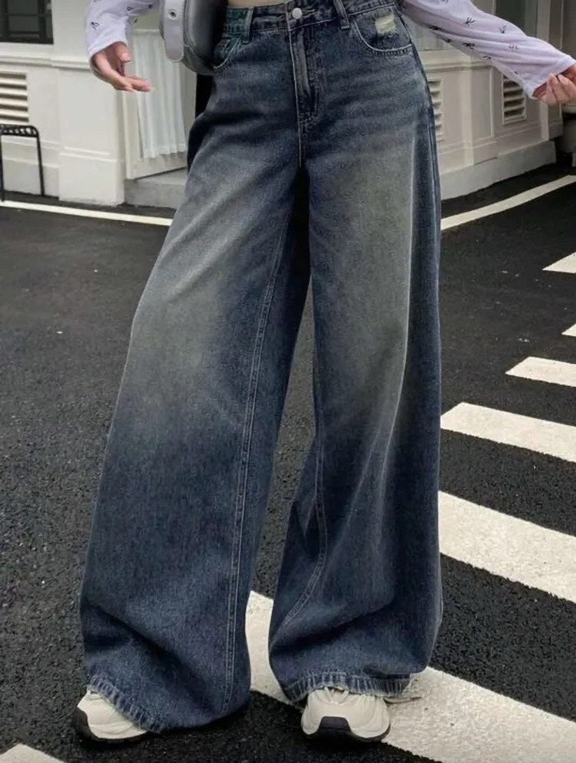 Image of KOTTY Baggy Fit Women Dark Blue Jeans