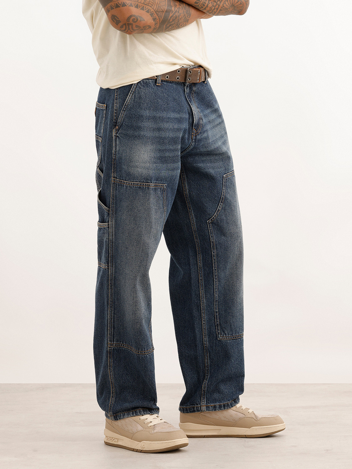 Image of WROGN Men Loose Fit Mid Rise Blue Jeans