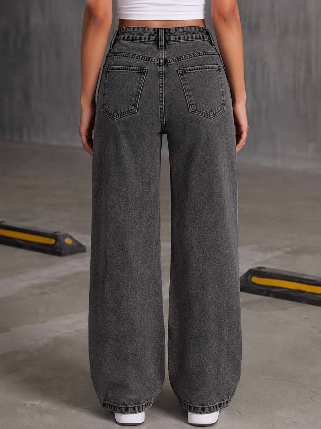 WOMANLACE Wide Leg Dark Grey Jeans - Image 2