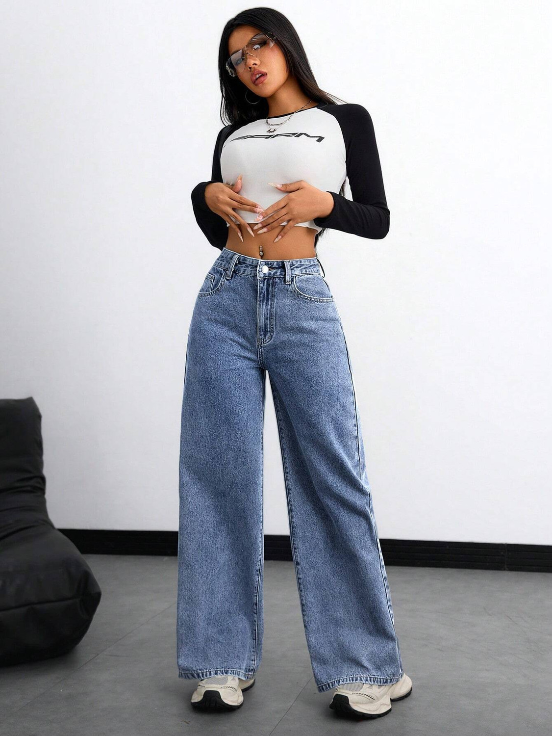 Image of VK Fashion Wide Leg Women Blue Jeans