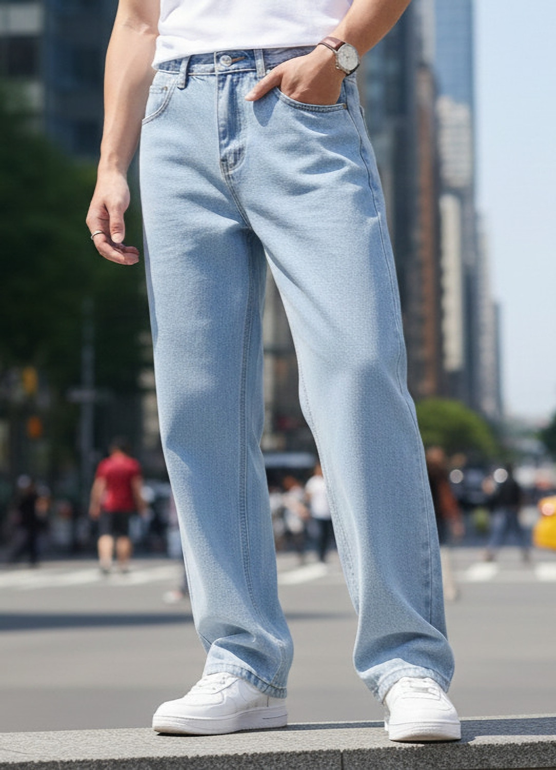 Image of MWFASHION Straight Fit Men Light Blue Jeans