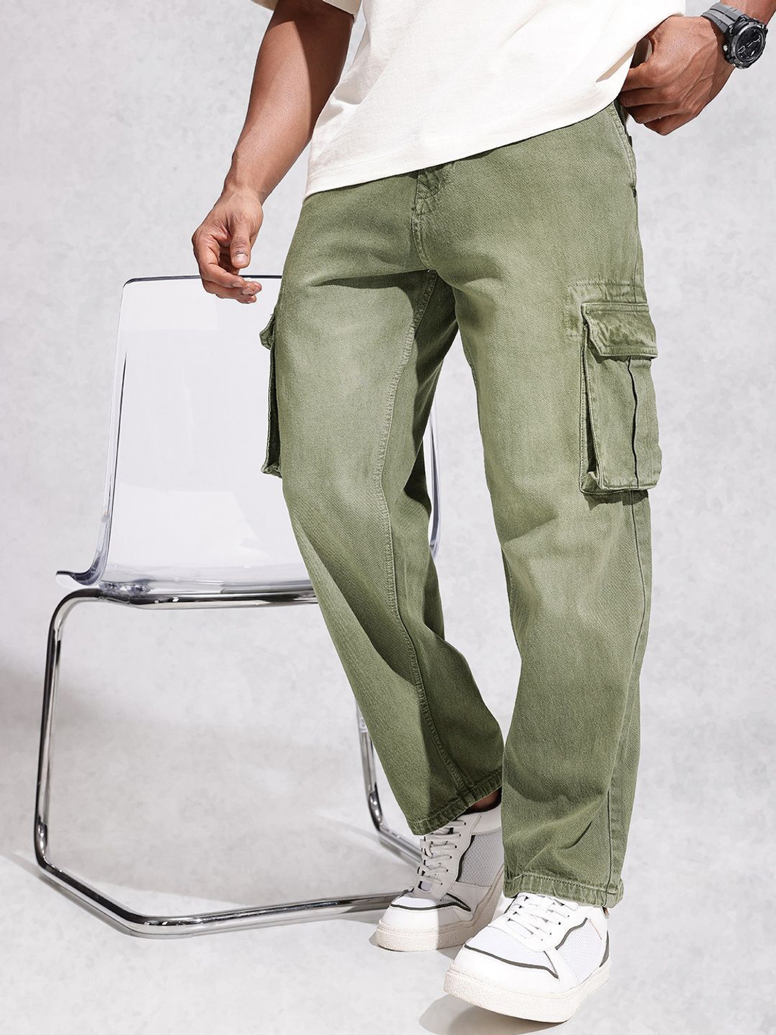 Image of WROGN Regular Men Green Jeans