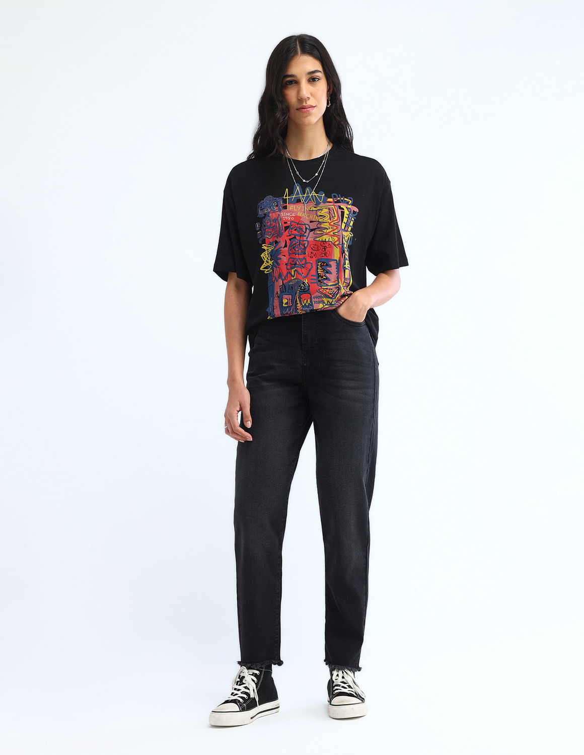 Image of FLYING MACHINE Straight Fit Women Black Jeans