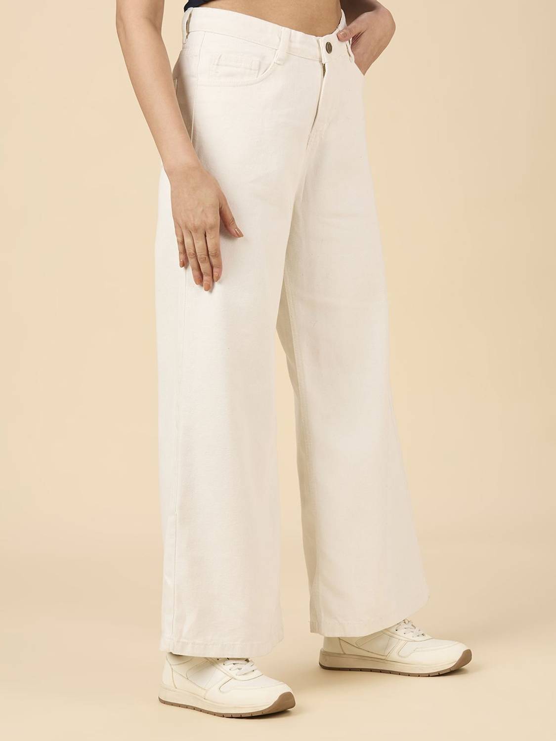 3BUTTERFLIES Flared Women Beige Jeans - Image 3